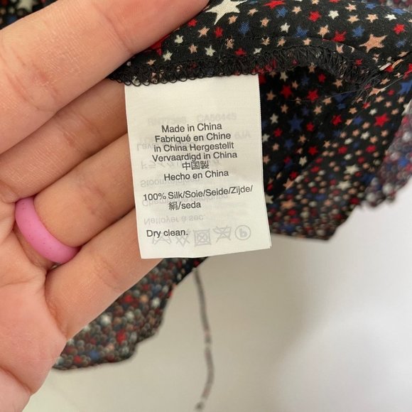 Madewell Silk Ruffle-Hem Wrap Top in Starry Night Black Red White Blue Size XXS - Picture 9 of 11